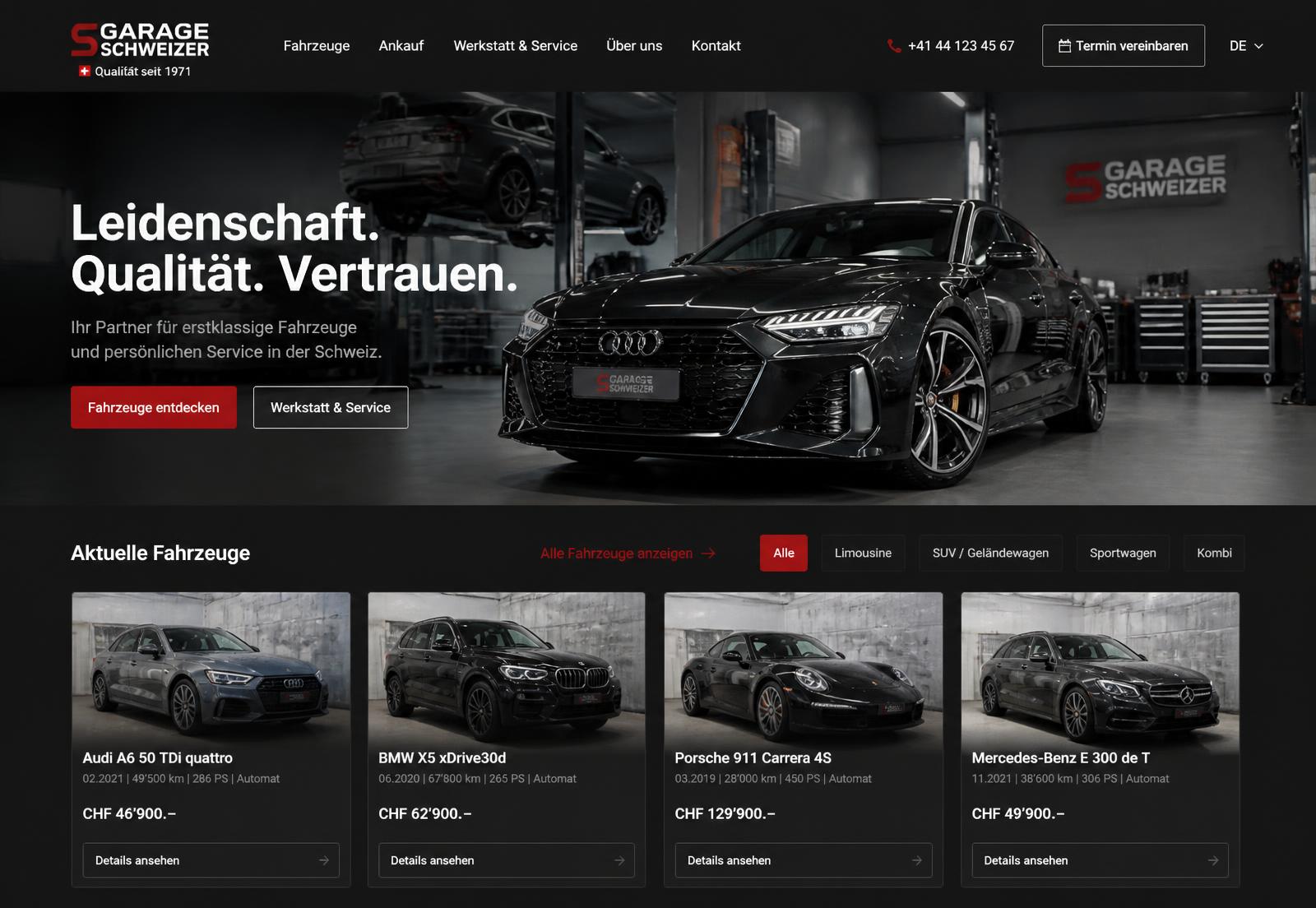 Referenz: Website für Garage mit Fahrzeughandel in Aargau