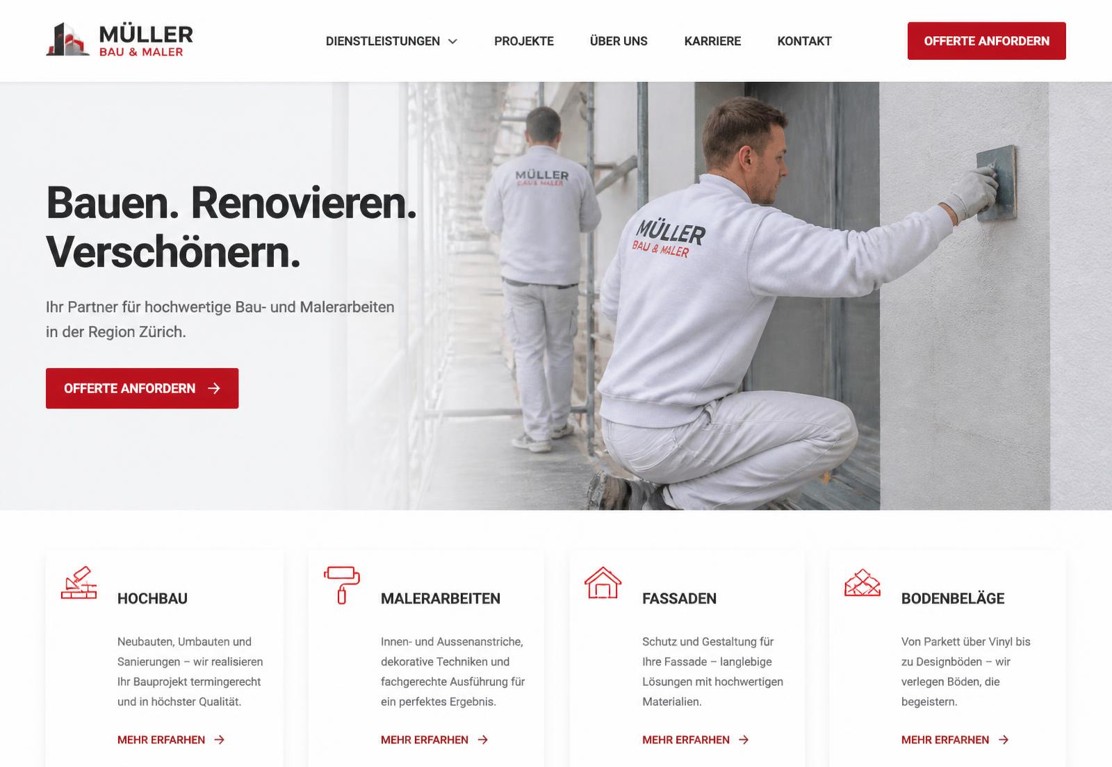 Referenz: Website für Bau- und Malerunternehmen in Region Zürich